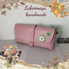 【ハンドメイド】花びらレザー付オシャレ可愛い眼鏡ケース♬くすみピンク