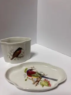 Limoges 鳥の絵柄 皿と小物入れのセットのサムネイル