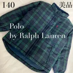 美品　ポロラルフローレン ダウンジャケット　チェック柄　刺繍ロゴ　キッズ　140