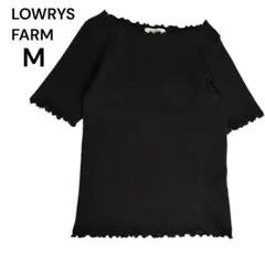 LOWRYS FARM✨ ブラック Tシャツ 　M　襟と袖口フリル　コットン