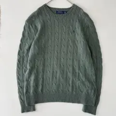 ポロラルフローレン ケーブル編み ニット コットン ポニー刺繍 グリーン L