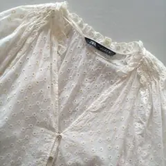 ZARA ビンテージ風 アイレット刺繍 レース 七分袖シャツ 春 ブラウス