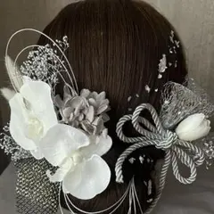 銀箔水引紐リボン×胡蝶蘭髪飾り♡成人式　卒業式　結婚式　和装　袴　振袖　前撮り