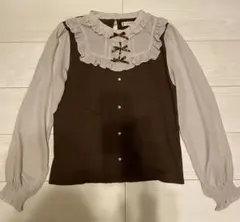 axes femme リボン付フリルプルオーバー(茶-F)