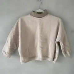 裏起毛 ベージュ ハイネック トレーナー 120cm