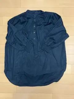 UNIQLO ブラック ボタン付き五分袖シャツ Lサイズ