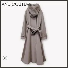 【アンドクチュール】FOXファー付きAラインノーカラーコート/良品/きれいめ