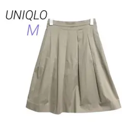 UNIQLO【M】ひざ丈プリーツ フレアスカート 脇ポケット 後ろウエストゴム