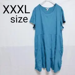 レディース XXXL ティアードワンピース 半袖 ロング丈 カジュアル ブルー