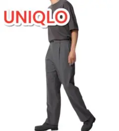 【美品】UNIQLO タックワイドパンツ M グレー メンズ