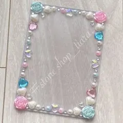 B7【薔薇＊ハート＊ビジュー＊パール】硬質ケース♡デコ♡ブルー・ピンク系