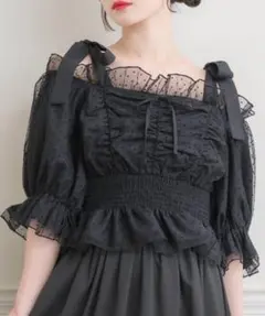 ems. ドット柄シアーオフショルブラウス ブラックのサムネイル