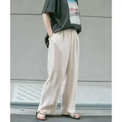 KBF+ ルーズタックパンツ ワイド ベージュ リラックス 上品 カジュアル