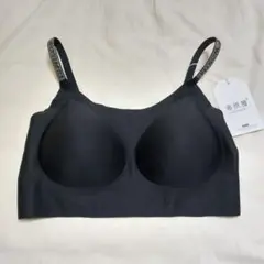 【新品未使用タグ付き】ノンワイヤー シームレス ブラジャー L 黒 ロゴ ラメ