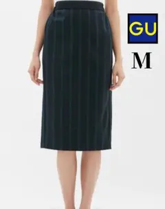 GU ジーユー ナロー ミディスカート ストライプ タイトスカート M グリーン