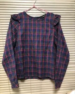 w closet チェック柄 フリルブラウス 長袖