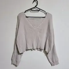 GRL グレイル リブ編み Vネック クロップドセーター ベージュ