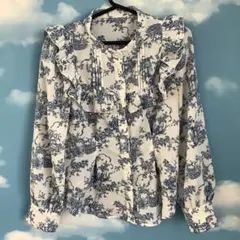 フリル付き花柄長袖ブラウス　N