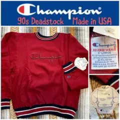 【デッドストック】90sチャンピオンリバースウィーブUSA製リブボーダーXL