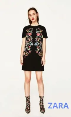 ZARA フラワー刺繍ジャガードワンピース