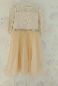 ベージュ　子供ドレス　レースドレス　長袖　キャサリンコテージ