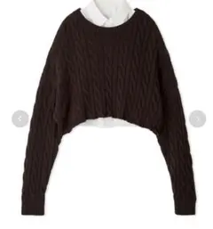 ミラオーウェン　シャツレイヤードケーブル短丈ニット