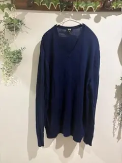 エクストラファインメリノVネックセーター（長袖）XL ネイビー