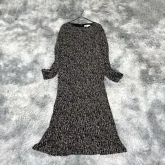 【エムケーミシェルクラン】ワンピース ブラック 幾何柄 L ひざ丈 長袖【美品】のサムネイル