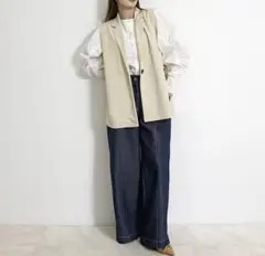 テーラードカラー ジレ ベスト ベージュ M-L