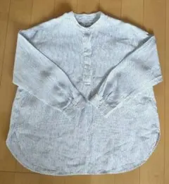 無印良品　リネン　麻　長袖シャツ　М〜L　ストライプ