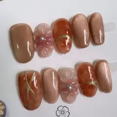 ネイルチップ　ショートオーバルM フラワー・パール装飾ネイルチップ