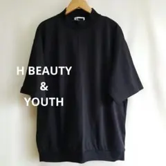 H BEAUTY&YOUTH 半袖　ハイネックビッグTシャツ　黒系　M