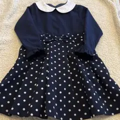ネイビー ドット柄 ワンピース　ティンカーベル　110フォーマル　入学式