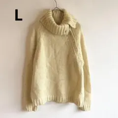 6282【美品】レディースL タートルネックニットセーター 黄色　プルオーバー