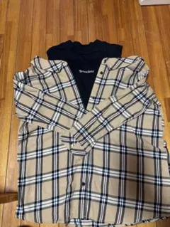 Littl ベージュ・黒チェック長袖シャツ
