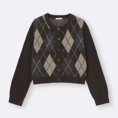 GU パフニットアーガイルクルーネックカーディガン