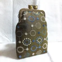 ハンドメイド　がま口ポーチ　タバコケースなど　刺繍まる模様