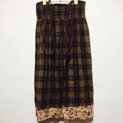 ブラウン チェック 花柄 ロングスカート