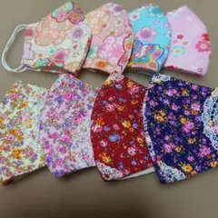 ハンドメイド マスク 小学校低学年 子供用 給食用 花柄 5枚セット