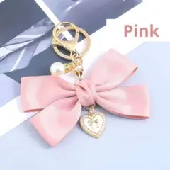 リボン ピンク チャーム キーホルダー パール ハート バッグチャーム 押し活