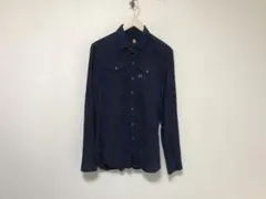 本物ジースターロウGSTARRAWコットンチェック柄ワーク長袖シャツメンズ紺XS