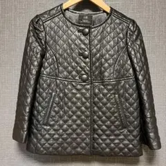 【美品 】23区 ラムレザー キルティングノーカラージャケット ブラック 38