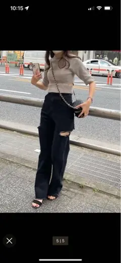 Chico ダメージワイドデニムパンツ