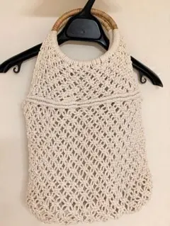 ハンドメイド クリーム色の編み物バッグ 軽量 クリーニング済み 中型