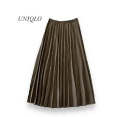 【UNIQLO】ユニクロ ハイウエストプリーツスカート (S) オリーブグリーン