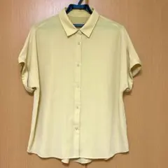 【美品】半袖 ドレープシャツ ブラウス イエロー Lサイズ