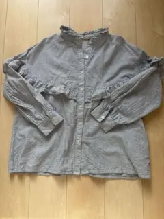 Samansa Mos2ストライプ フリル付き 長袖シャツ