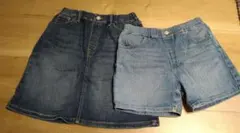 デニムスカートとパンツセット