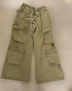 カーゴパンツ カーキ色 ゴムウエスト