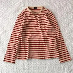 ユニクロ ボーダーロンT ベージュ 赤 M 長袖 カジュアル 定番